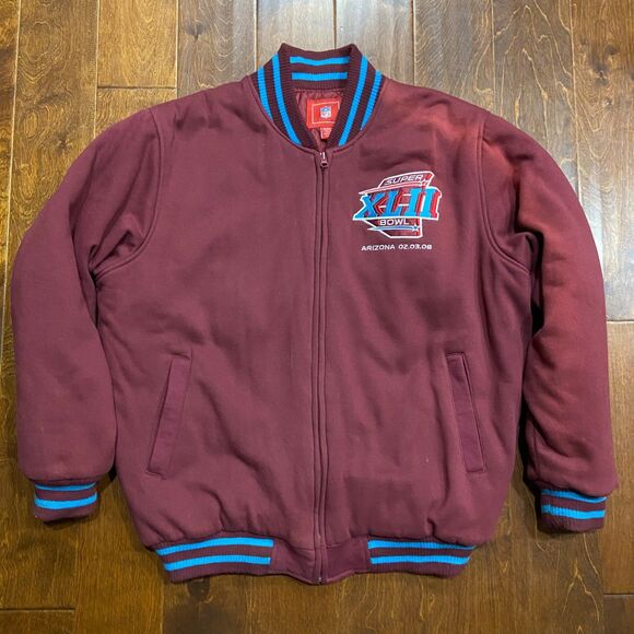NFL Super Bowl XLII Arizona 2008 Burgundy Teal Bomber Varsity Coat Men's Size XL - Picture 2 of 11